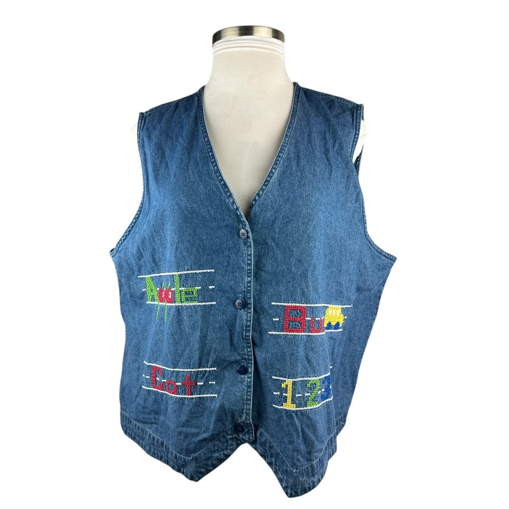 NWT Lemon Grass 90s Denim Vest Embroidered Plus Size 20W 20 Teacher Educator - Picture 12 of 14